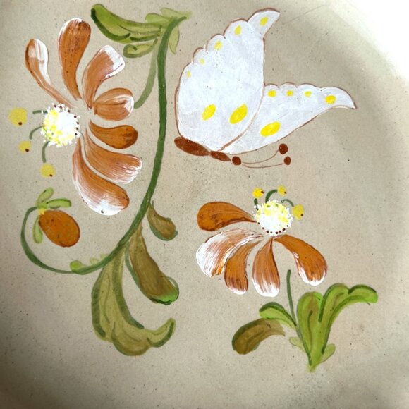 Vtg 1985 PIE PLATE Stoneware Signed Handpainted Ruffled Fluted Oven Safe Floral - Picture 8 of 14